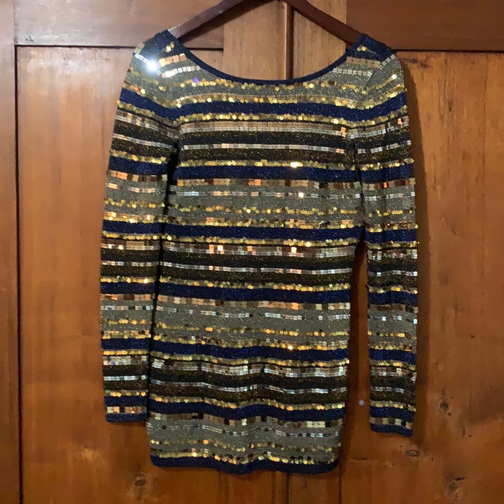 Moda international sequin metallic dress